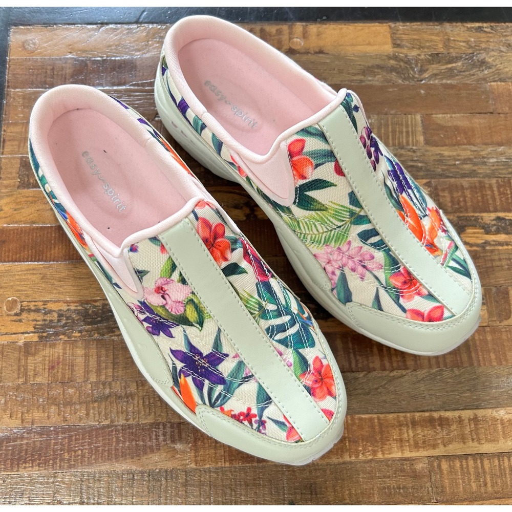 Easy Spirit Traveltime Tropical Floral Slip On Clog Mules Sneakers 7W NEW!